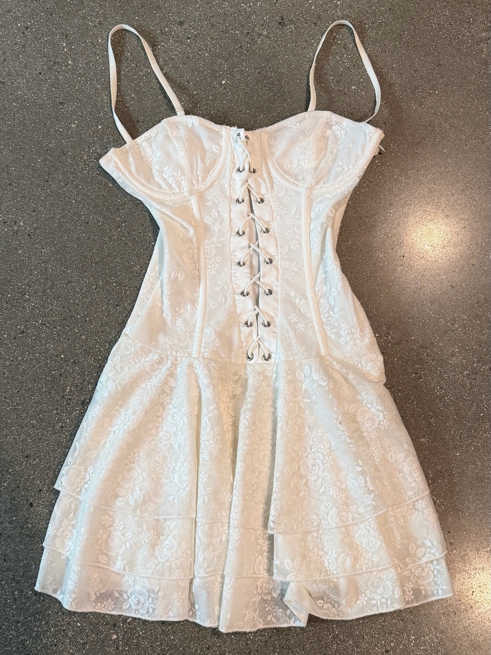 Fashion Nova White Lace Corset Mini Dress with Lace-Up Front